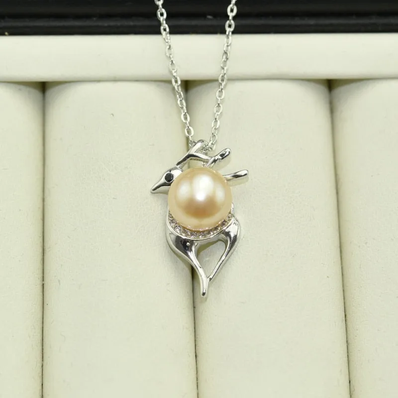 Fine Jewelry Pearl Necklace Natural Freshwater Pearl Deer Shaped Pendants