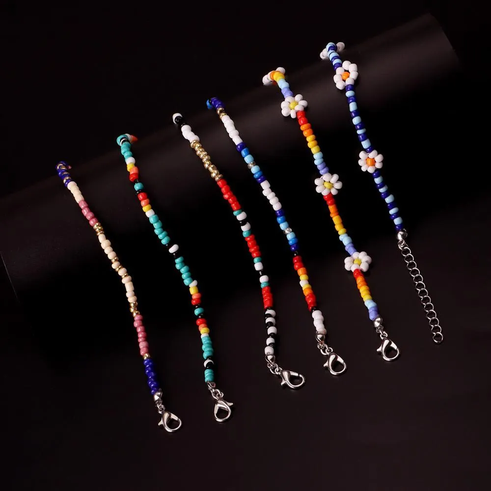 Flower Daisy Bead Anklet For Women Colorful Handmade Anklet