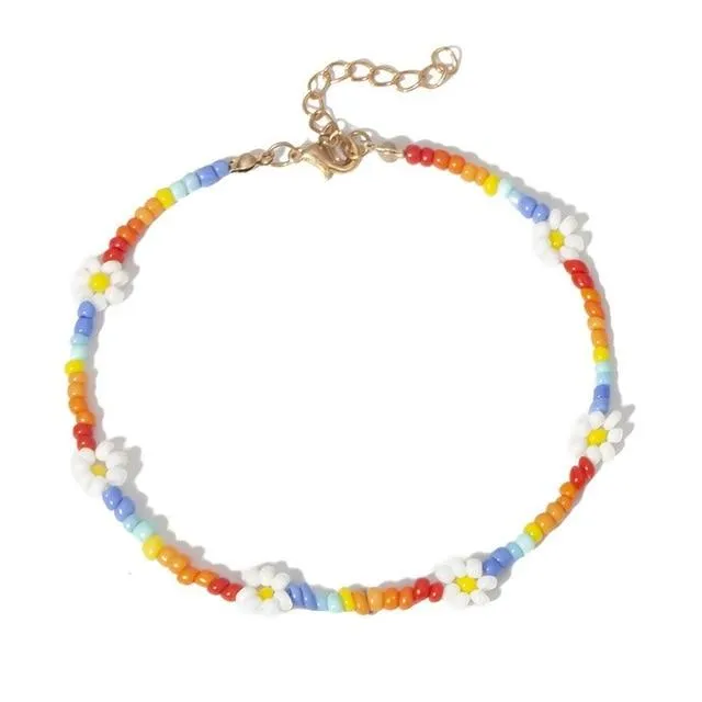 Flower Daisy Bead Anklet For Women Colorful Handmade Anklet