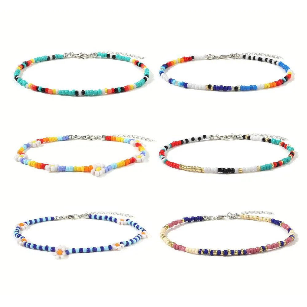 Flower Daisy Bead Anklet For Women Colorful Handmade Anklet