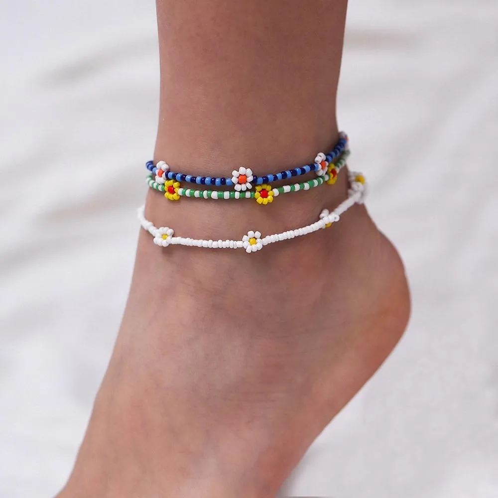 Flower Daisy Bead Anklet For Women Colorful Handmade Anklet