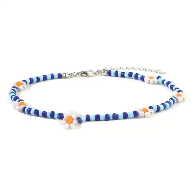 Flower Daisy Bead Anklet For Women Colorful Handmade Anklet