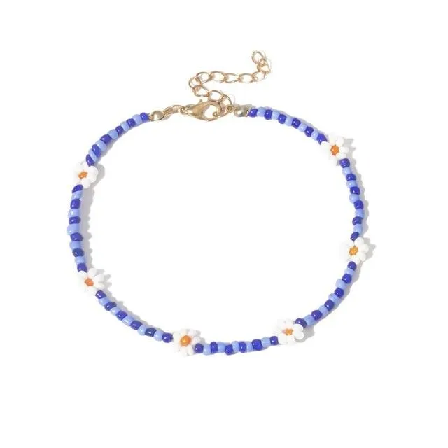 Flower Daisy Bead Anklet For Women Colorful Handmade Anklet
