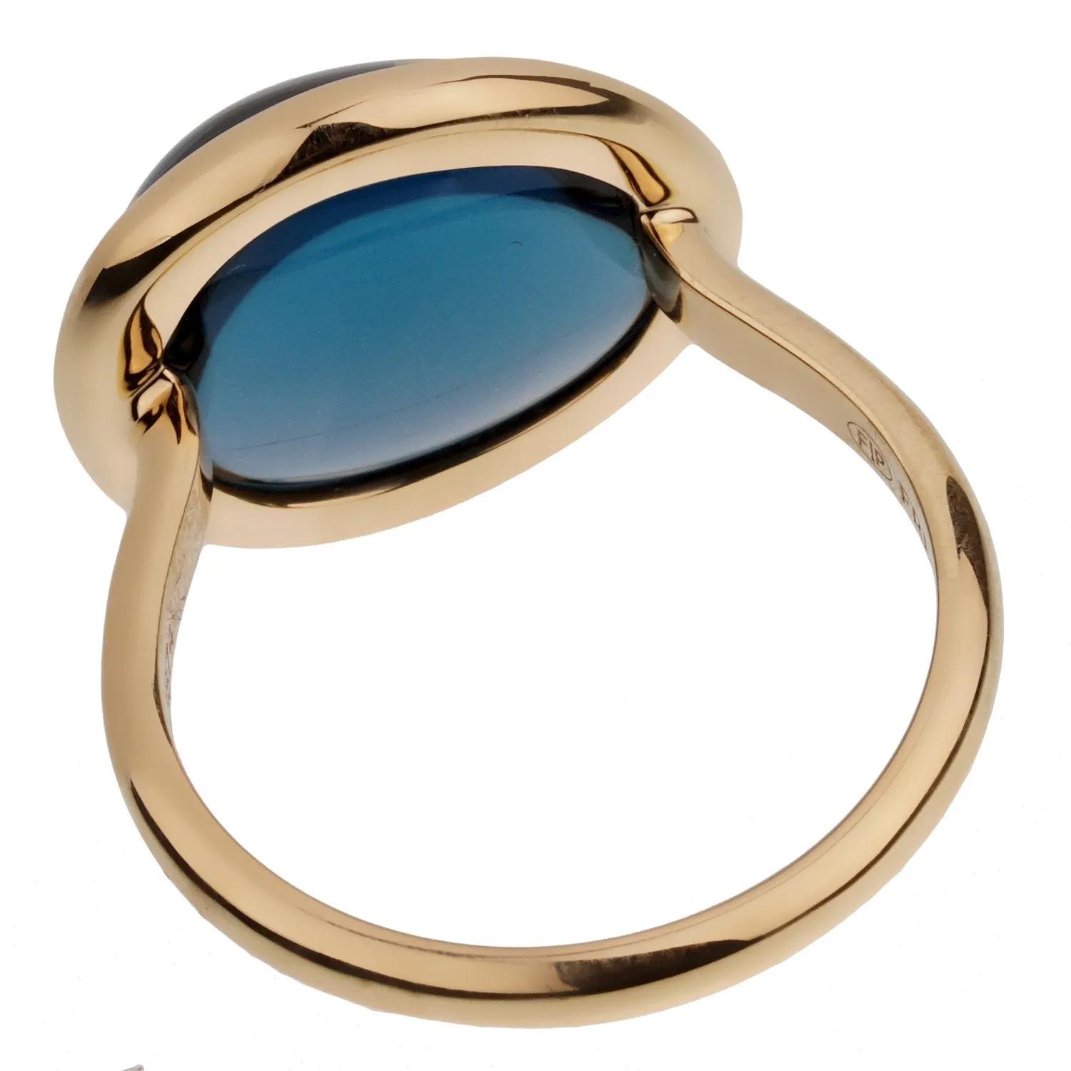 Fred of Paris 7ct London Topaz Cabochon Yellow Gold Cocktail Ring Size 6 1/2