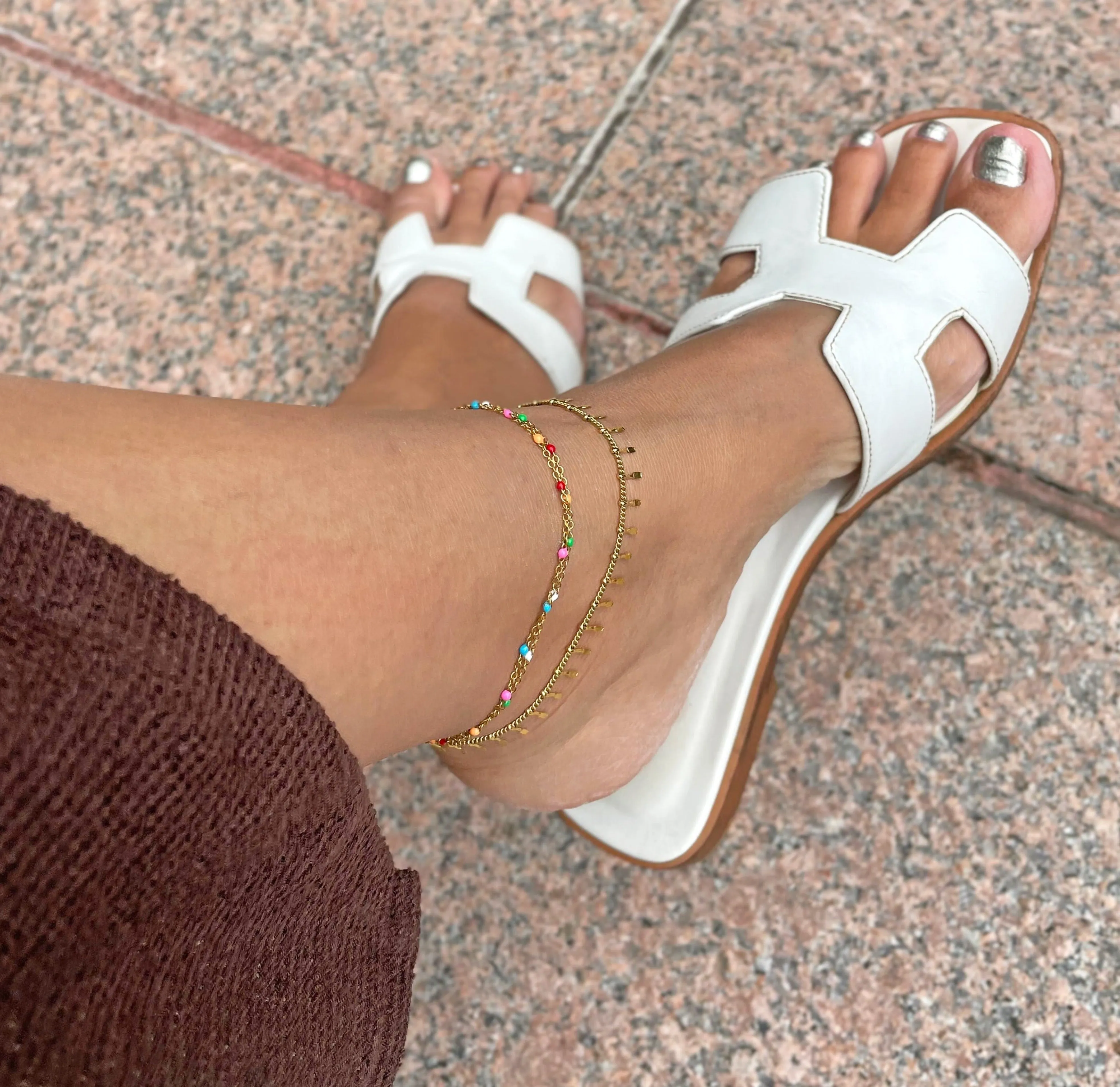 GIANNA GOLD DUO RAINBOW BEADED CHAIN ANKLET
