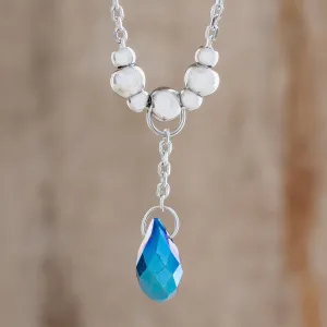 Glittering Drop in Blue Crystal Drop Pendant Necklace in Blue from Costa Rica