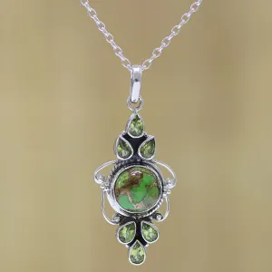 Glittering Green Peridot and Composite Turquoise Pendant Necklace from India