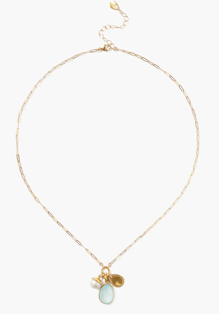 Gold Bezel Wrapped Chalcedony w/ Pearl