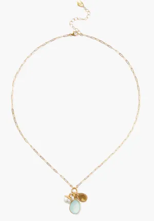 Gold Bezel Wrapped Chalcedony w/ Pearl