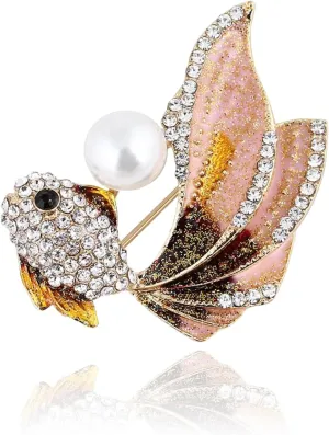 Gold Crystal Goldfish Tropical Fish Lobster Brooches for Womne Elegant Enamel Rhinestone Pearl Oceano Animal Brooch Pins Fashion Jewelry Brooch pin Accessories for Women Men Gift
