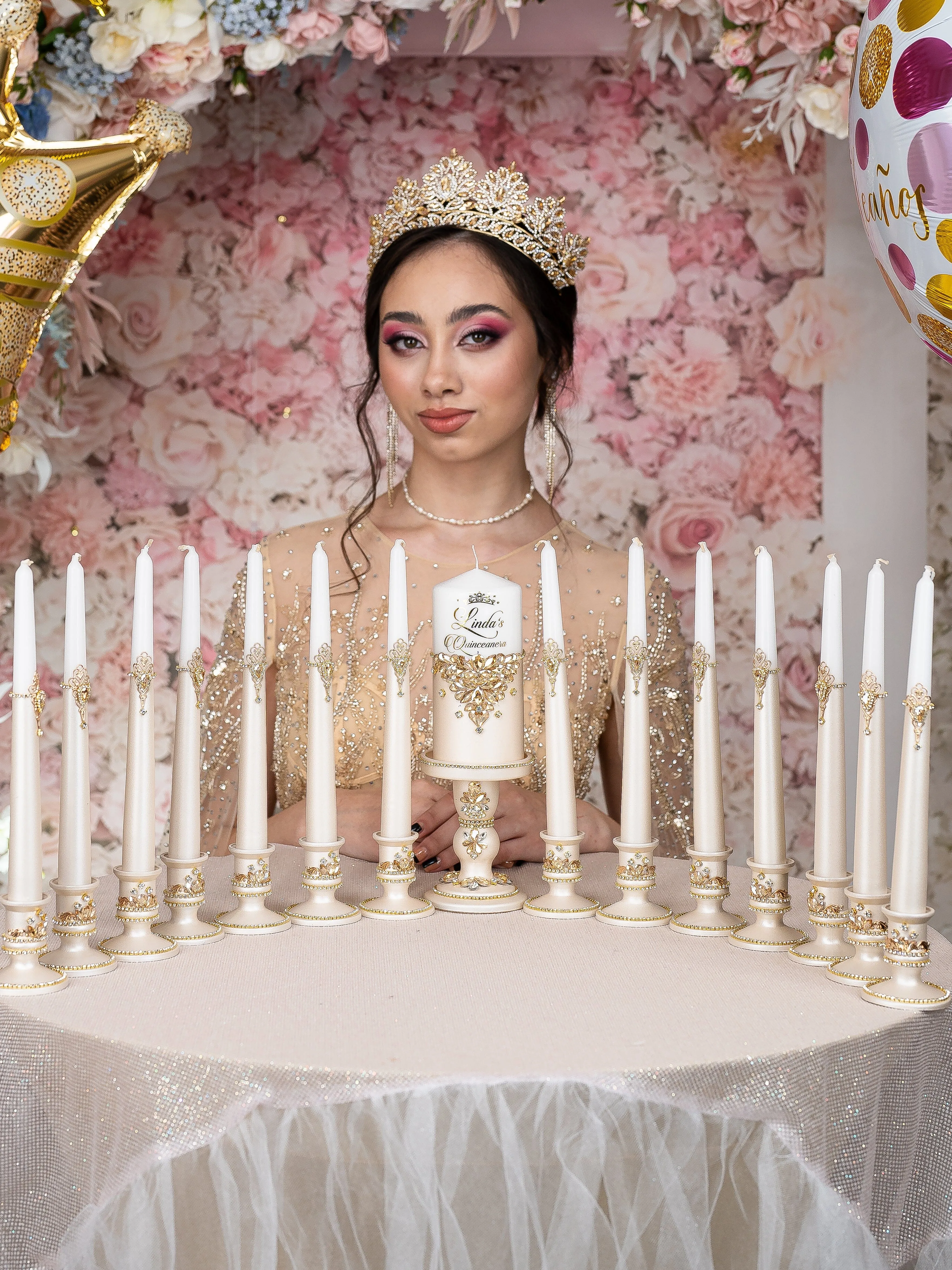 Gold quinceanera bouquet 9 inches