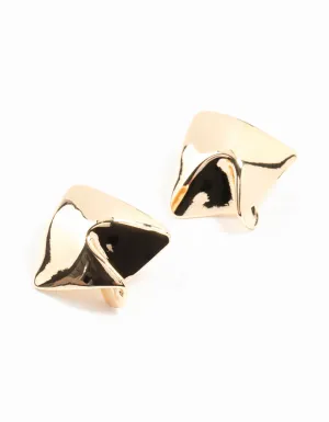 Gold Textured Square Stud Earrings