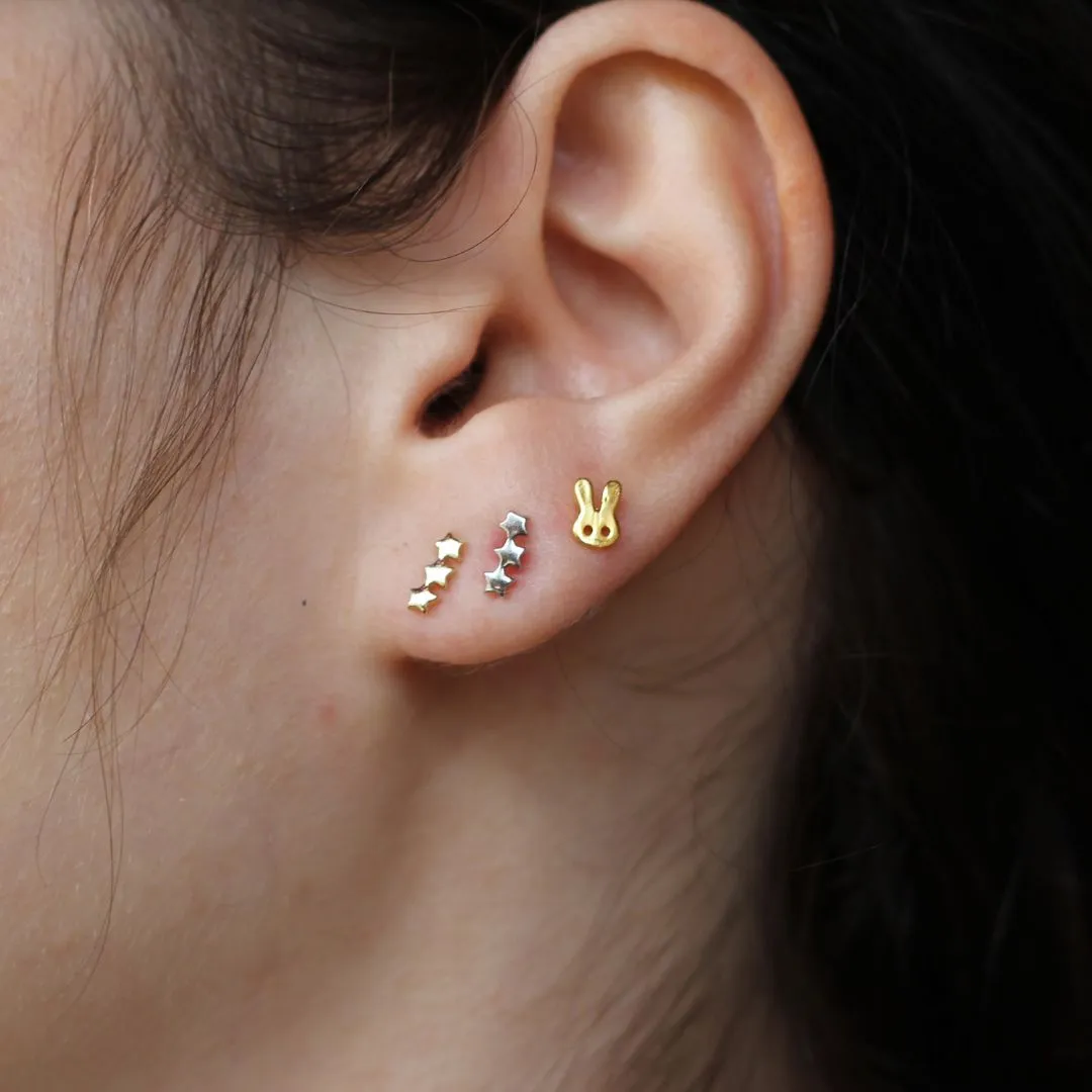 Gold Triple Star Earrings