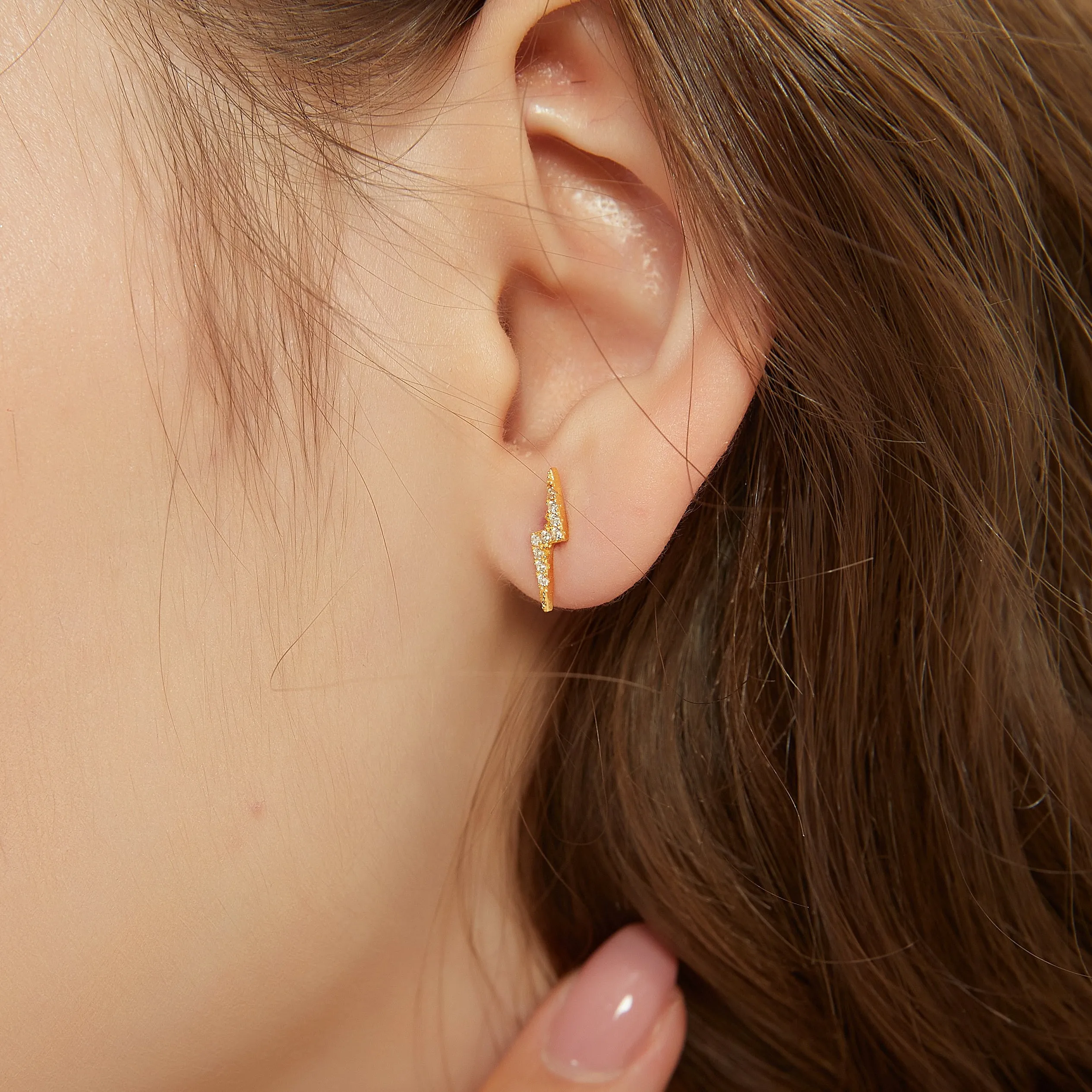 Gold Vermeil Emerson lightning stud earrings, dainty studs, gold earrings