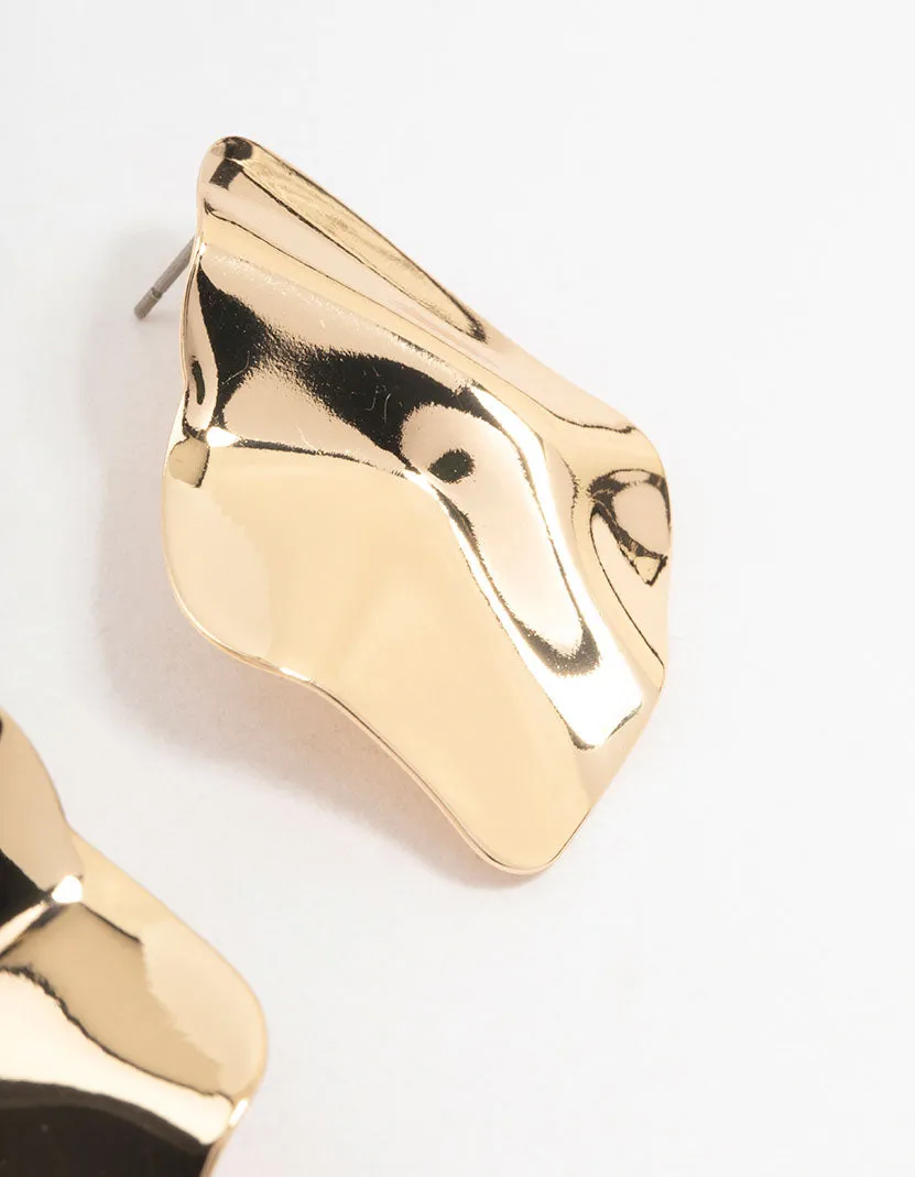 Gold Warped Plate Stud Earrings