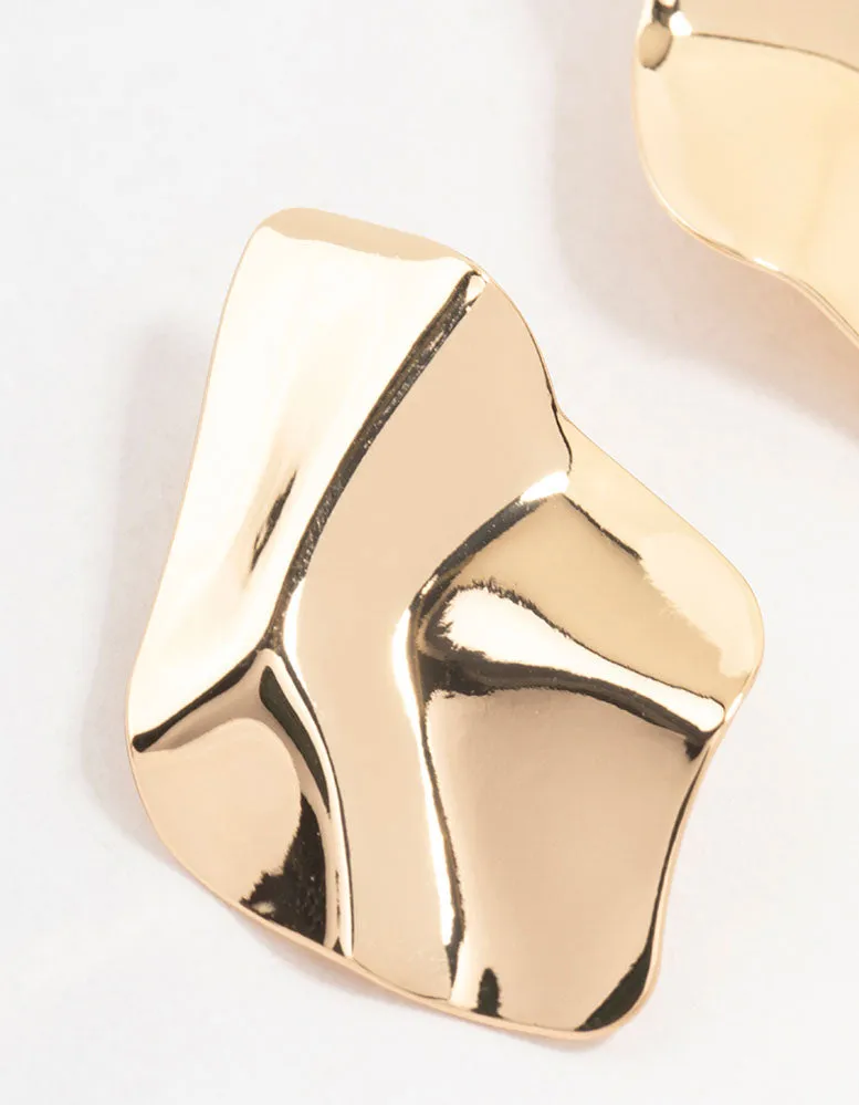 Gold Warped Plate Stud Earrings
