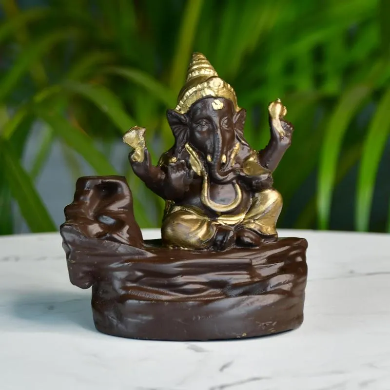 Golden Ganesh Smoke Fountain Tabletop Decor