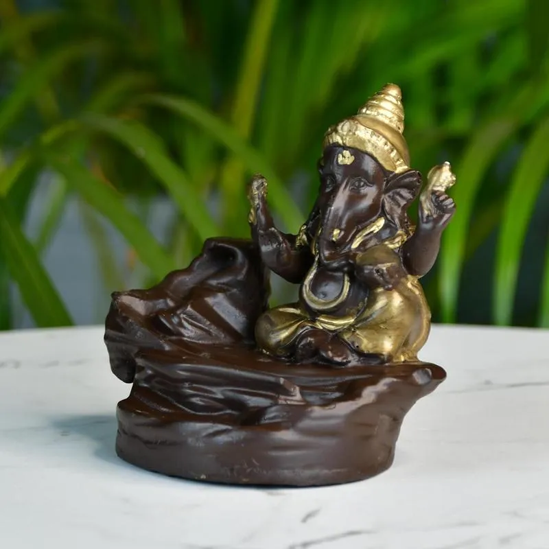 Golden Ganesh Smoke Fountain Tabletop Decor