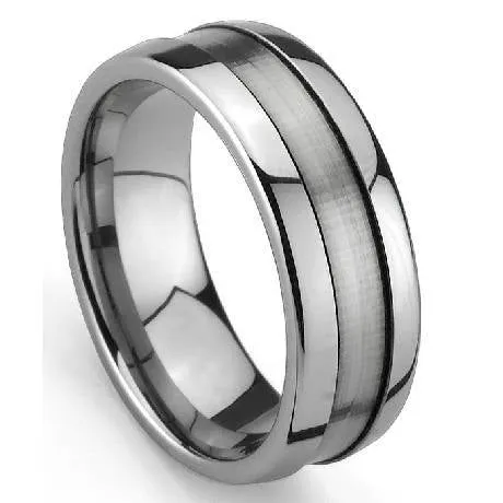 Grooved Men's Tungsten Wedding Ring with Satin Finish and Polish  ed Edges - 8mm