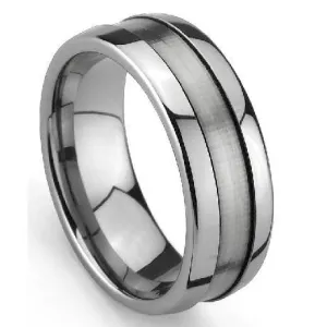 Grooved Men's Tungsten Wedding Ring with Satin Finish and Polish  ed Edges - 8mm