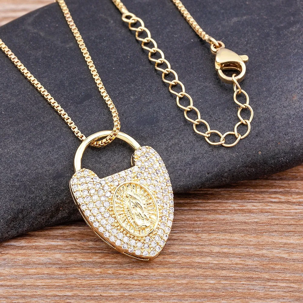 High Quality Virgin Mary Glittering Crystal Pendant Necklace