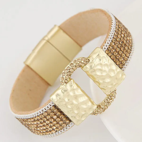 Hot Fashion Sparkling Full Rhinestone Belt Buckle Wide Magnetic Leather bracelets & bangles Women Statement Pulsera Mujer Bijoux