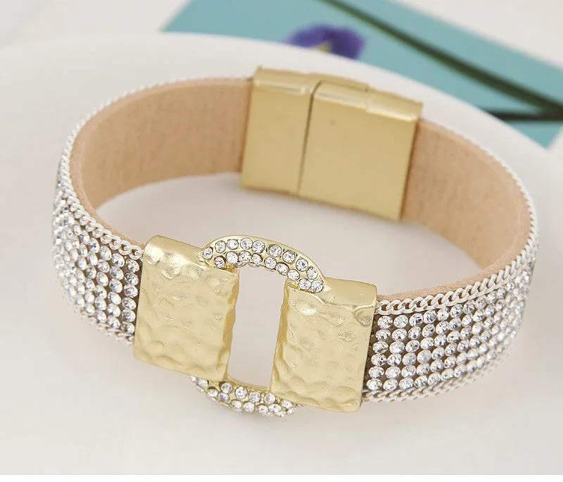 Hot Fashion Sparkling Full Rhinestone Belt Buckle Wide Magnetic Leather bracelets & bangles Women Statement Pulsera Mujer Bijoux