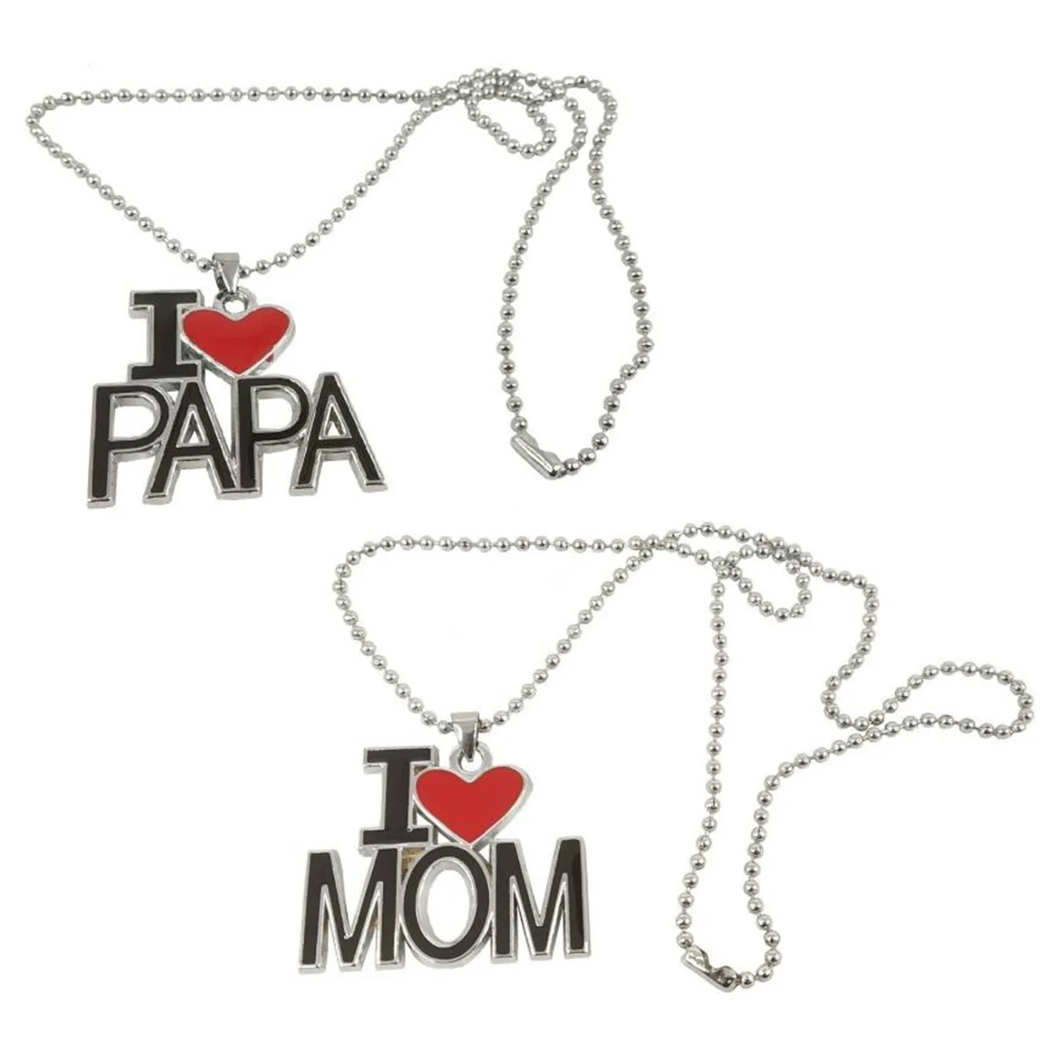 I Love Mom'' & ''I Love Dad'' Letter Heart Meena Enamelled Pendant Combo with Ball Chain