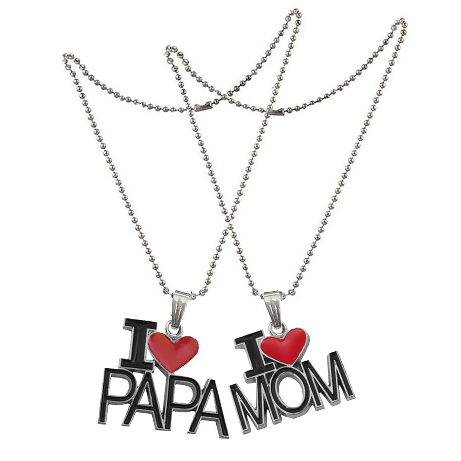 I Love Mom'' & ''I Love Dad'' Letter Heart Meena Enamelled Pendant Combo with Ball Chain