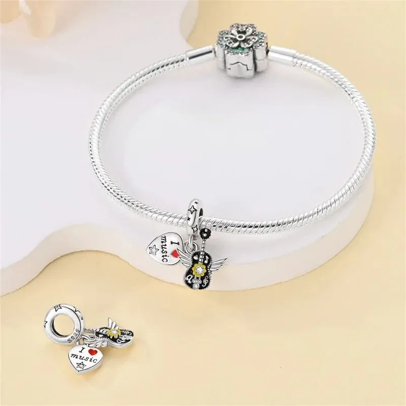 I Love Music Flying Guitar Dangle Charm