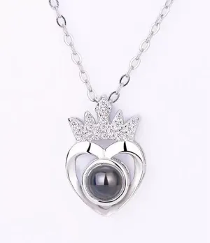 I love you 100 languages Projection Crown Heart Pendant necklace