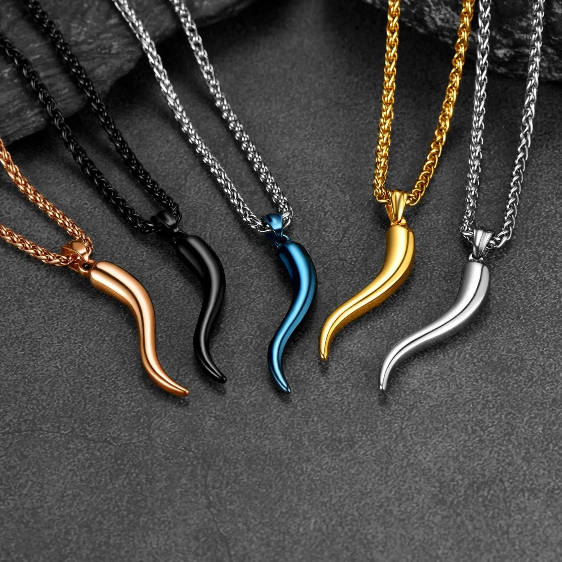 Italian Horn Necklace Cornicello Pendant for Men Women
