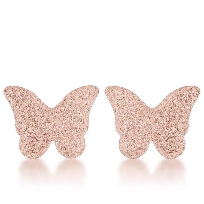 Jess Glittery Butterfly Rose Gold Stud Earrings