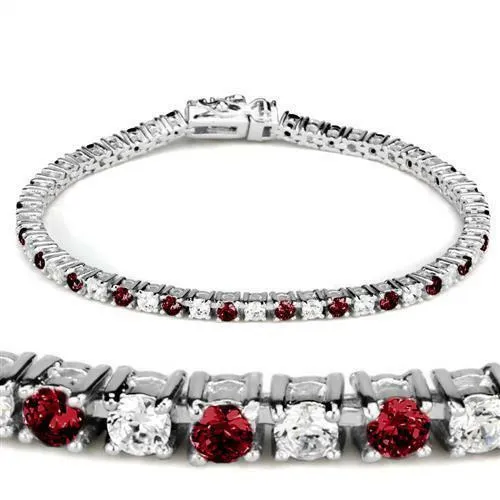 Jewellery Kingdom Ladies Ruby Tennis Cubic Zirconia 7 inch Elegant Sparkling Secure Clasp Bracelet (Red)