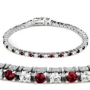 Jewellery Kingdom Ladies Ruby Tennis Cubic Zirconia 7 inch Elegant Sparkling Secure Clasp Bracelet (Red)
