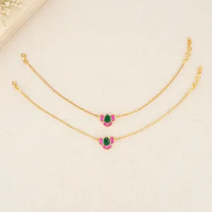 Little lotus Gold Plated Kundan Anklet