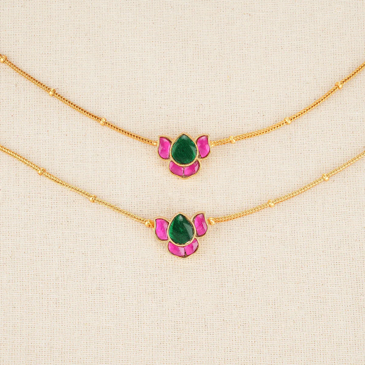 Little lotus Gold Plated Kundan Anklet
