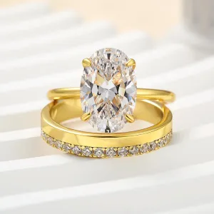 Louily Timeless Yellow Gold Oval Cut Wedding Ring Set