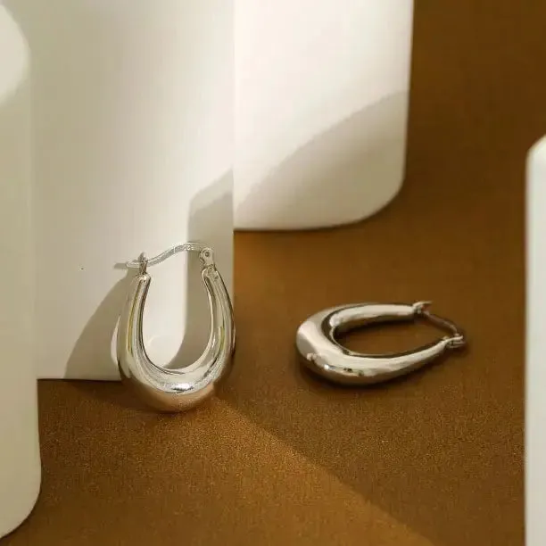 LOVCIA Classic Fashion Letter U Shape 925 Sterling Silver Hoop Earrings