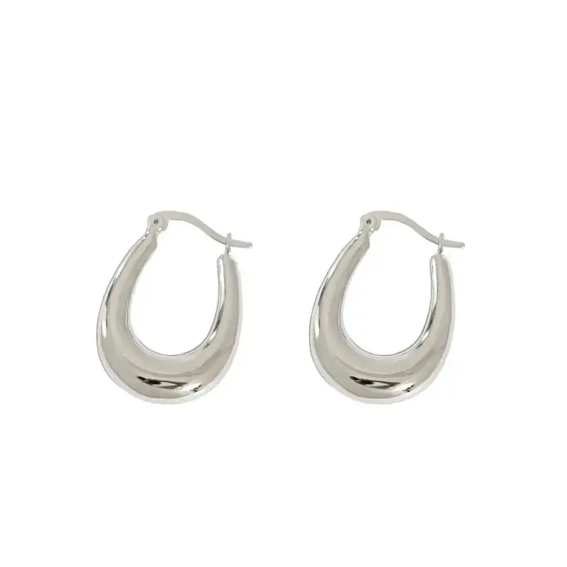 LOVCIA Classic Fashion Letter U Shape 925 Sterling Silver Hoop Earrings