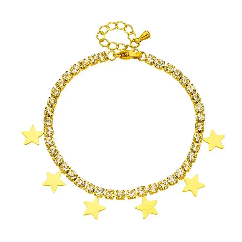 LOVCIA Gold-Plated Star Charm Tennis Bracelet with Sparkling Zirconia for Women