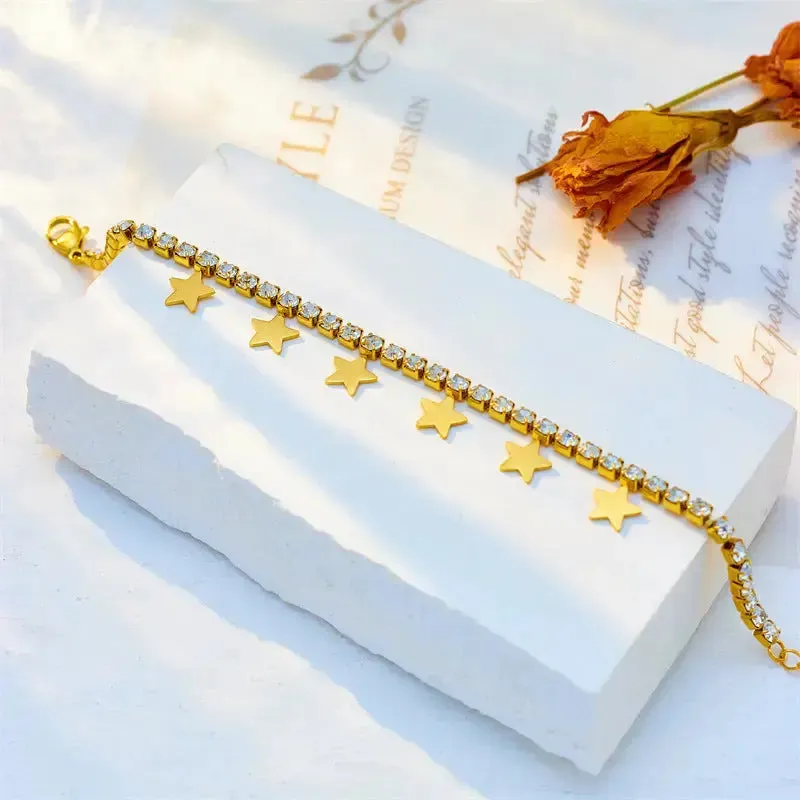 LOVCIA Gold-Plated Star Charm Tennis Bracelet with Sparkling Zirconia for Women