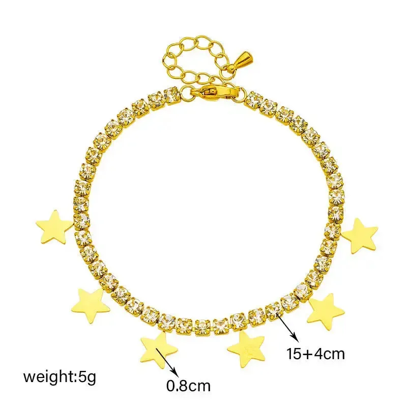 LOVCIA Gold-Plated Star Charm Tennis Bracelet with Sparkling Zirconia for Women