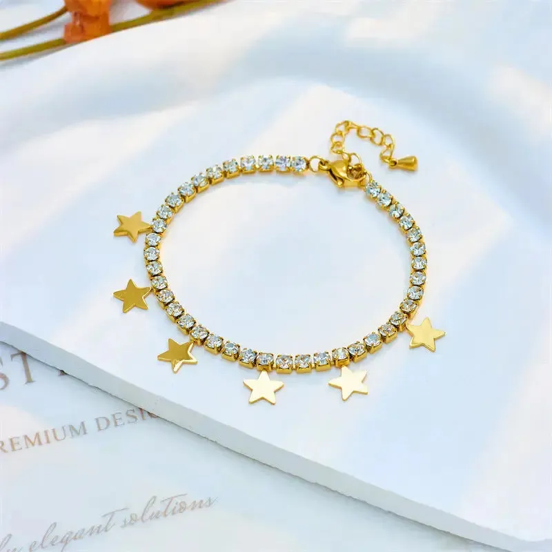 LOVCIA Gold-Plated Star Charm Tennis Bracelet with Sparkling Zirconia for Women