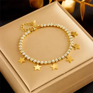 LOVCIA Gold-Plated Star Charm Tennis Bracelet with Sparkling Zirconia for Women