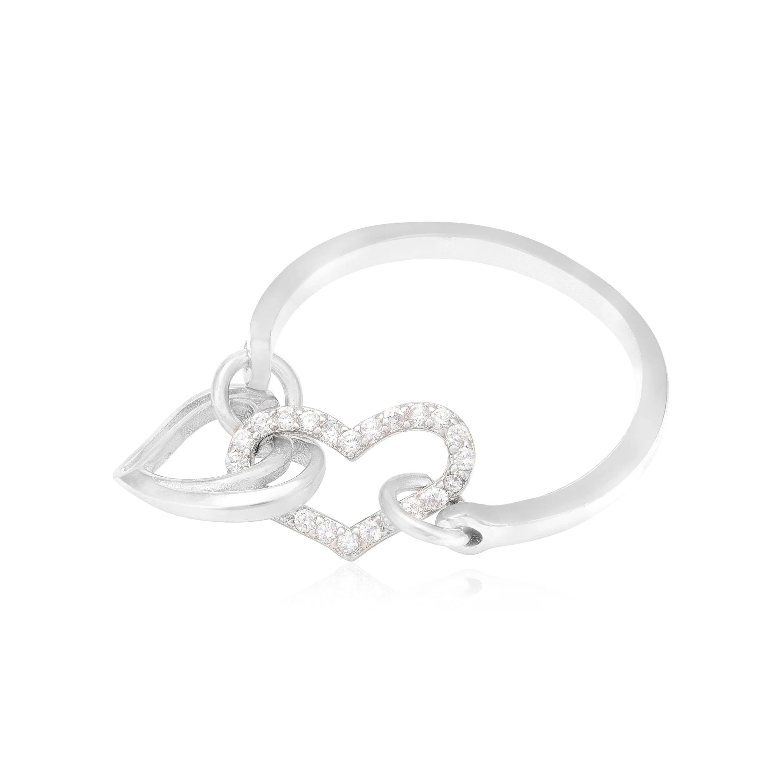 Loving Contrast Rhodium Plated 925 Heart Rings