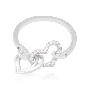 Loving Contrast Rhodium Plated 925 Heart Rings