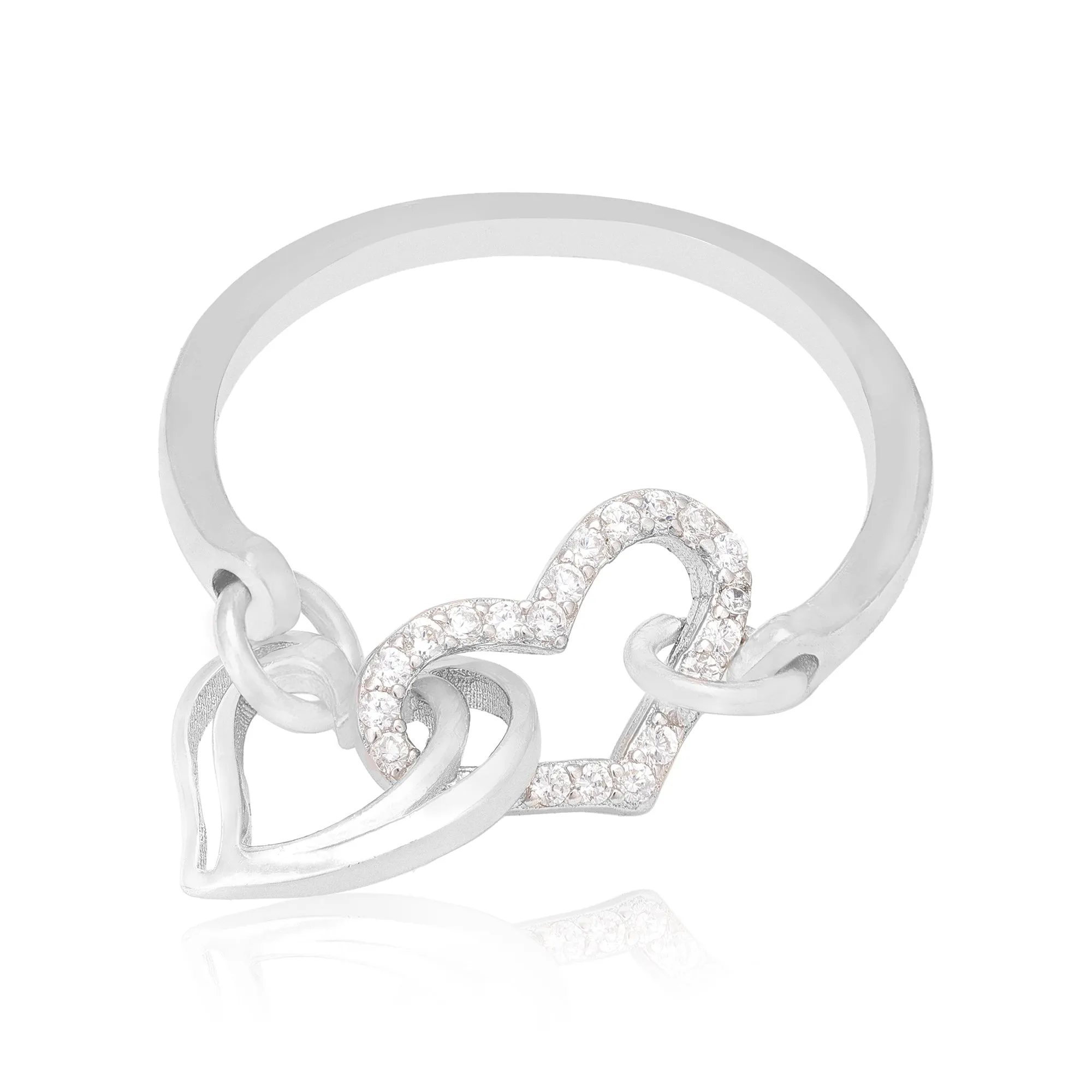 Loving Contrast Rhodium Plated 925 Heart Rings