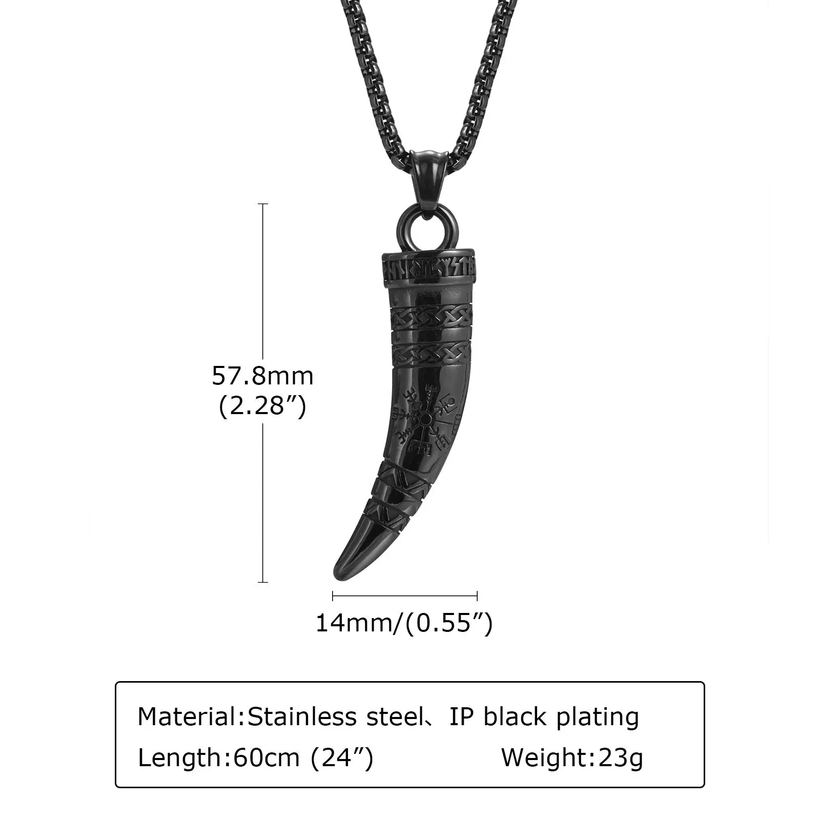 Men's Punk Viking Horn Necklaces, Waterproof Stainless Steel Norse Celtic Knots Compass Pendant