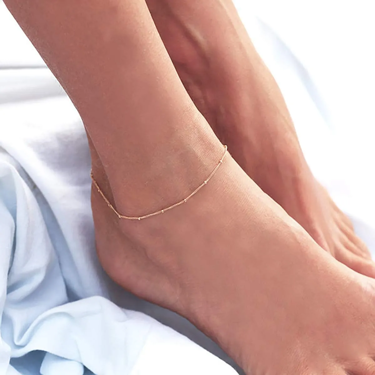 MEVECCO Anklet for Women Gold Chain 14K Gold Plated Dainty Boho Beach Summer Simple Foot Jewelry Ankle Bracelet